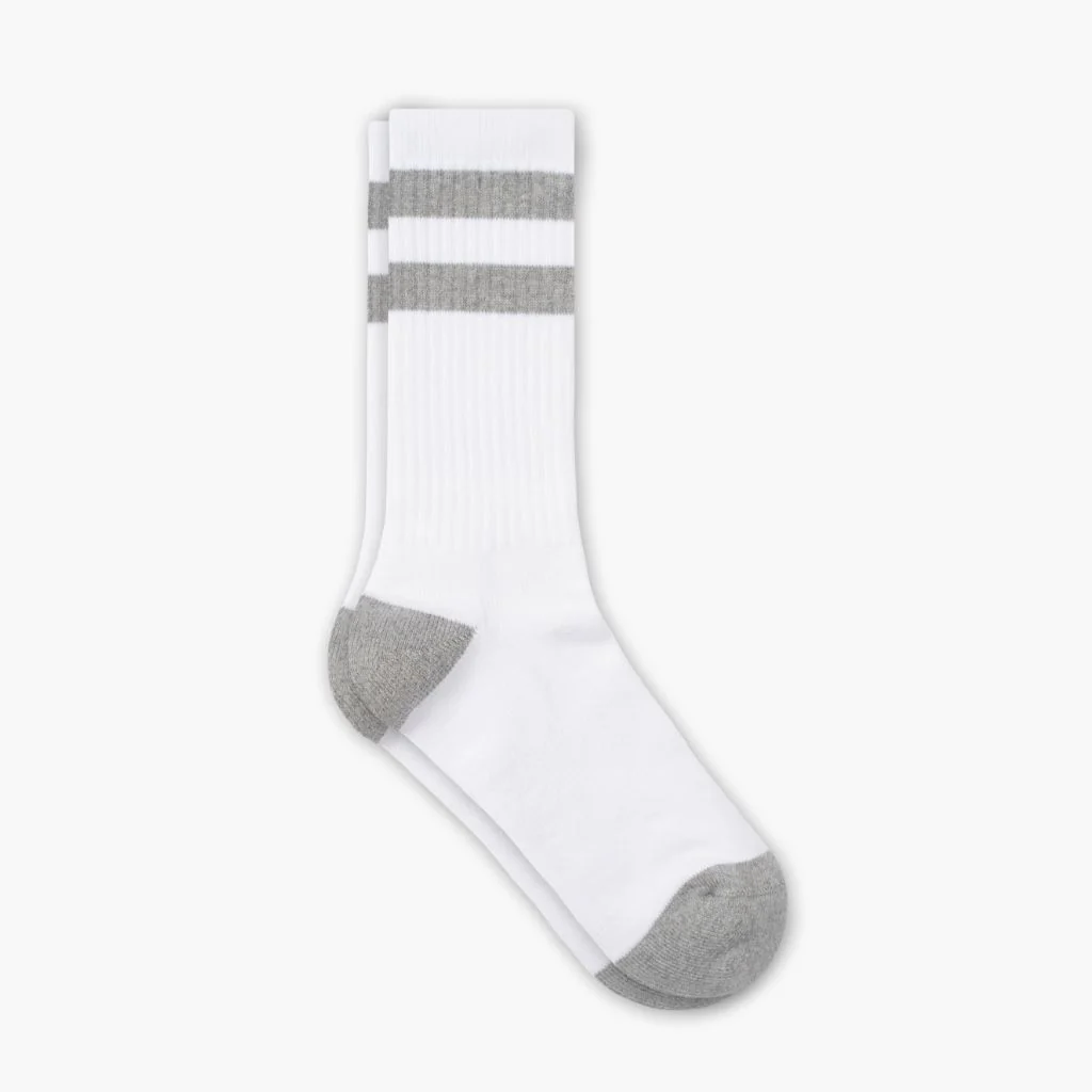 Men's Cotton Crew Sock | White x Grey Stripe